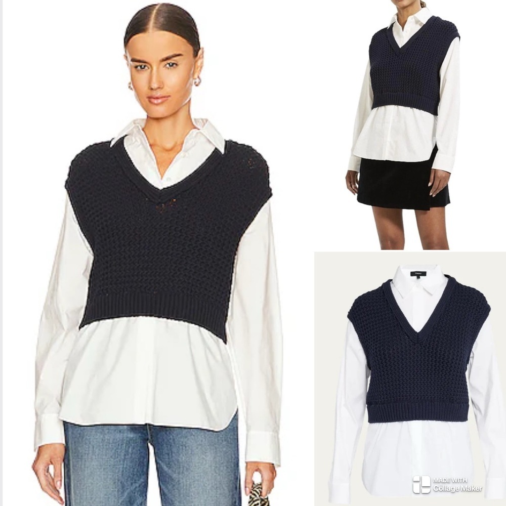 Theory $495 woven rope vest combo with poplin shirt twofer
